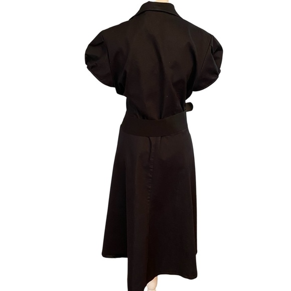 Liz Claiborne Fit & Flare Belted Dress Size 16 Black Button Front Career Classic - Picture 6 of 8